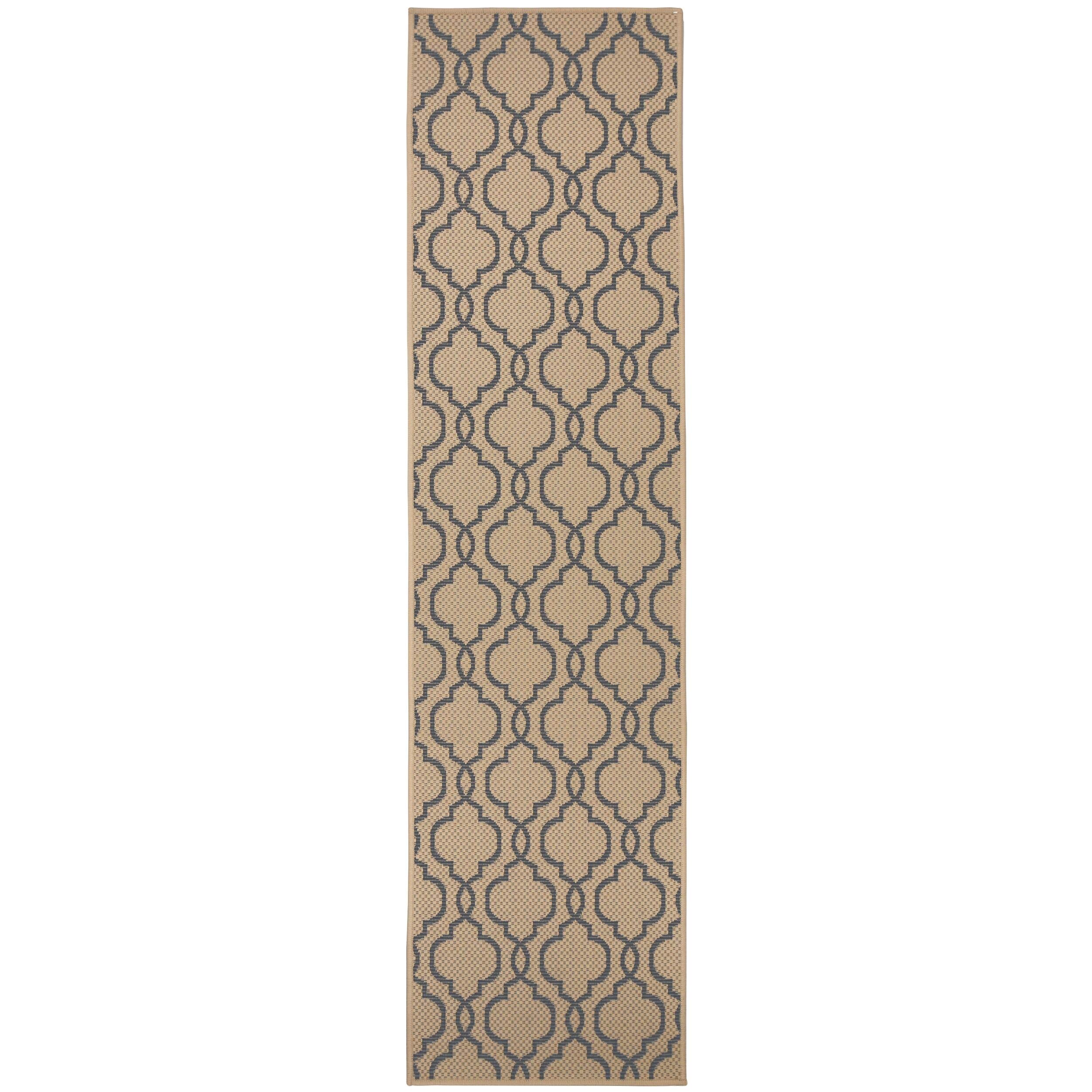 E-Rugs Beige / Anthracite Contemporary Florence Alfresco Milan Geometric Pattern Flatweave Rug Runners, Beige/Anthracite - 66 X 230Cm