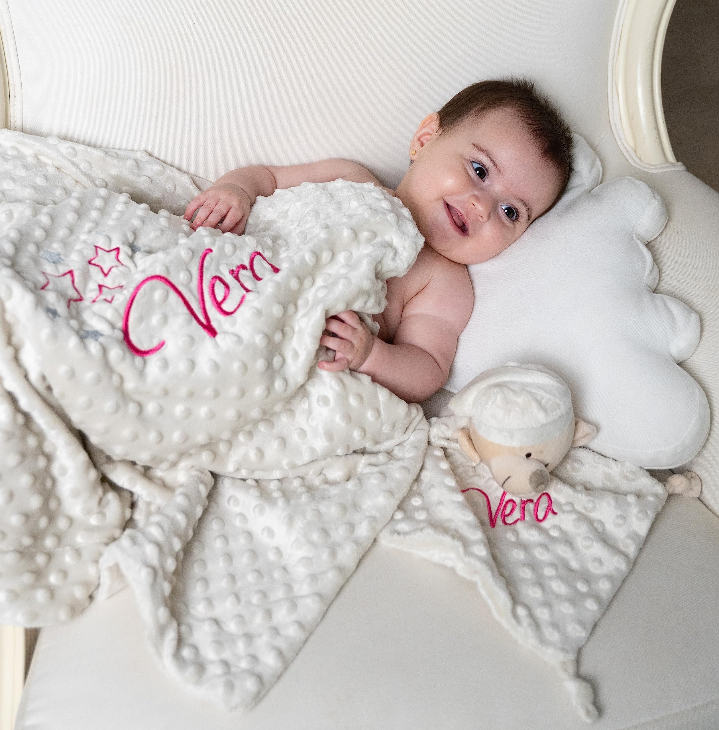 Balú Doudou Bebé Personalizado con Nombre Bordado | Oso Peluche Personalizado Bebe | Suave | Hipoalergénico | Dudu Recién Nacido Unisex | Regalo para Recién Nacido | 23cmx23cm | 4 Colores a Elegir