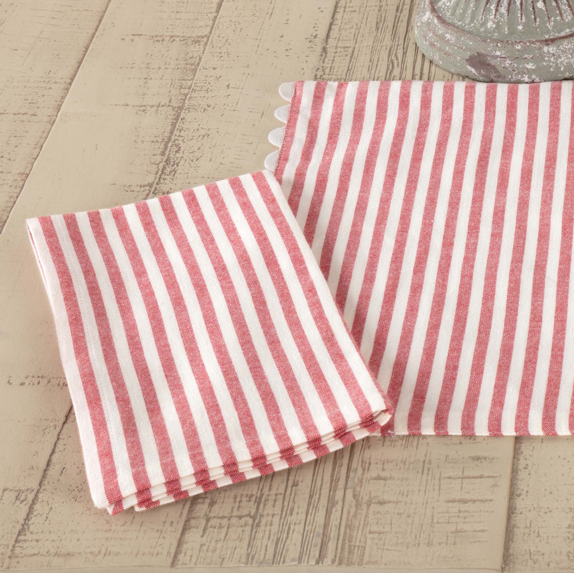 Piper Classics Farmhouse Ticking Red Kitchen Napkin set of 4 Red