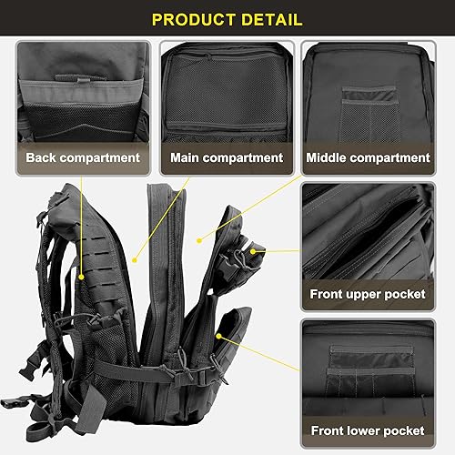 Miniatura 6 de Zavothy Mochila táctica militar de 45L para hombres y mujeres, paquete de asalto de 3 días, mochila grande con sistema Molle