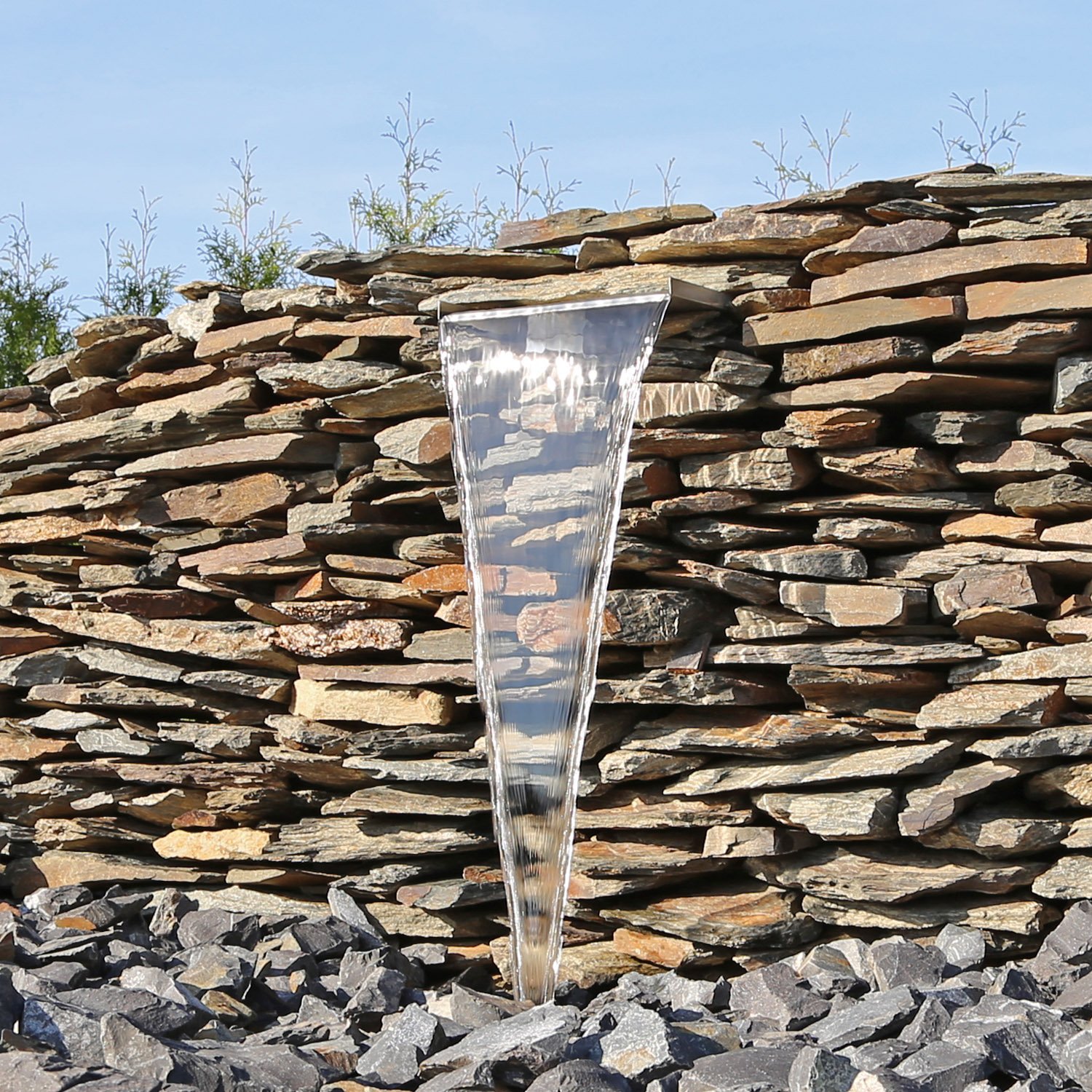 CLGarden Edelstahl Wasserfall Element 30cm Einsatz für Garten Teich Gabione Wand Mauer Pool Bachlauf