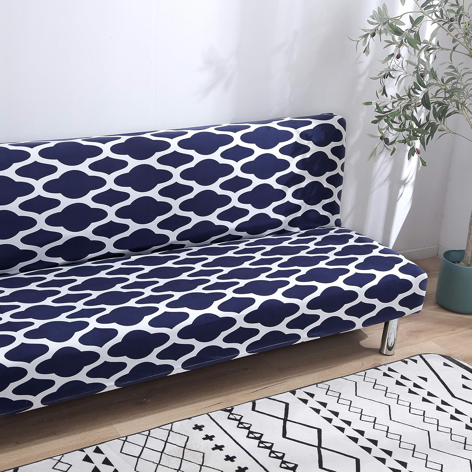 Beacon Pet Stretch Sofa Slipcover Armless Futon Cover Printed Fitted Furniture Protector Elastic Polyester Spandex Washable Armless Sofa Cover Folding Couch Shield Sofa Cover