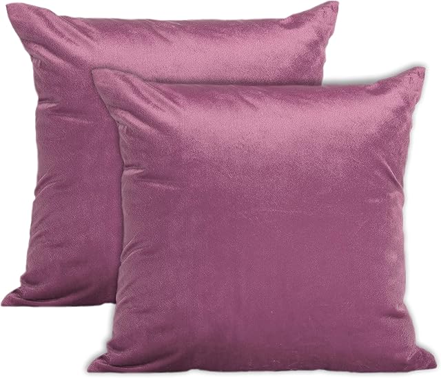 Encasa Christmas New Year VELVET Cushion Covers 2pc Set (40 x 40 cm) - Plum Pink Solid Plain Dyed, Soft & Smooth, Washable, Square Decorative Large Throw Pillow Case for Couch, Sofa, Chair, Bed