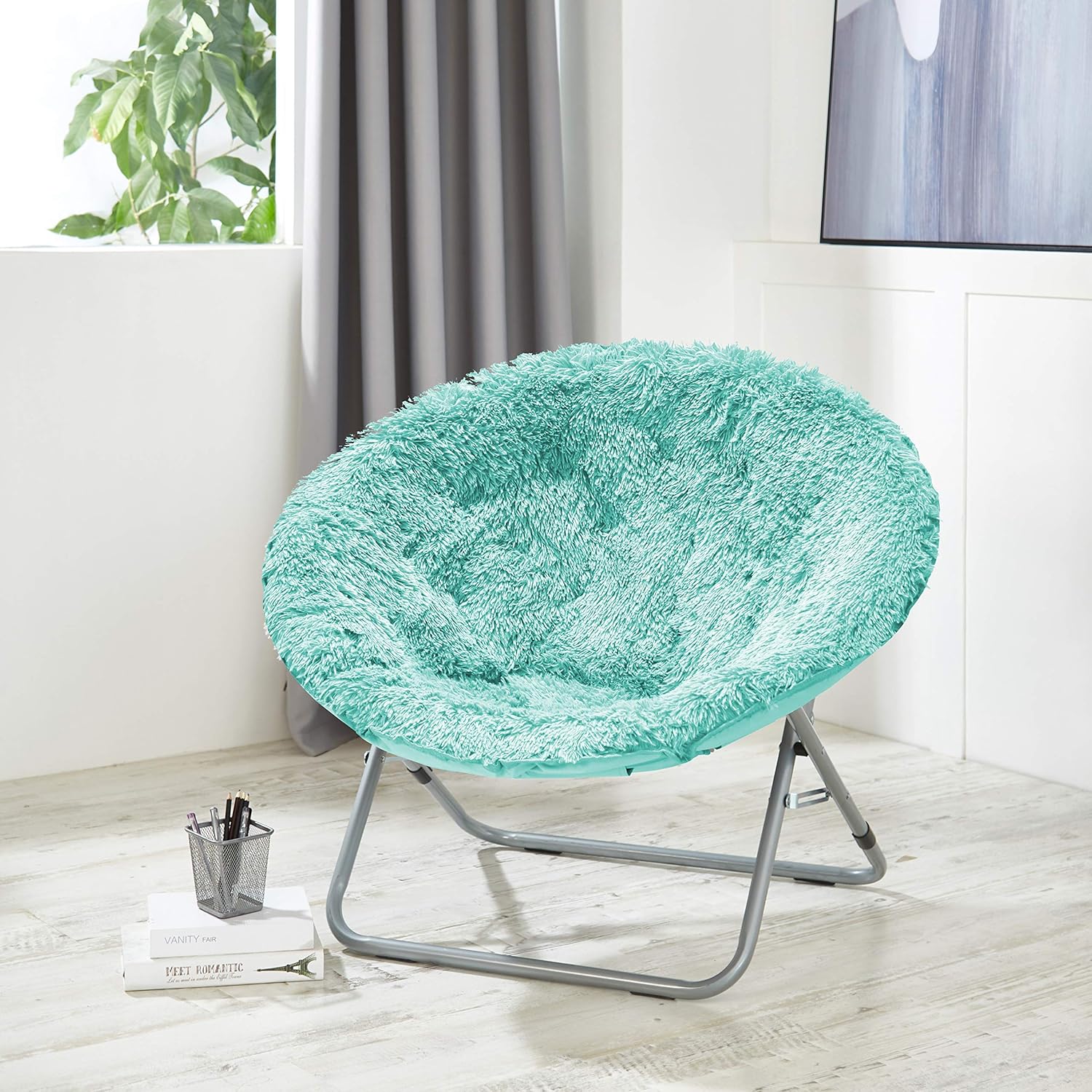Urban Shop Oversized Mongolian Faux Fur Saucer Chair, Black : Home & Kitchen