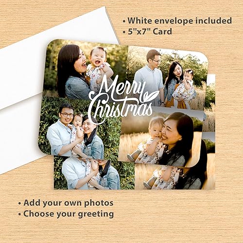 Miniatura 3 de Let's Make Memories Tarjeta de fotos retro personalizada con múltiples fotos, 5 x 7 pulgadas de alta calidad (tarjetas de Año Nuevo y sobres