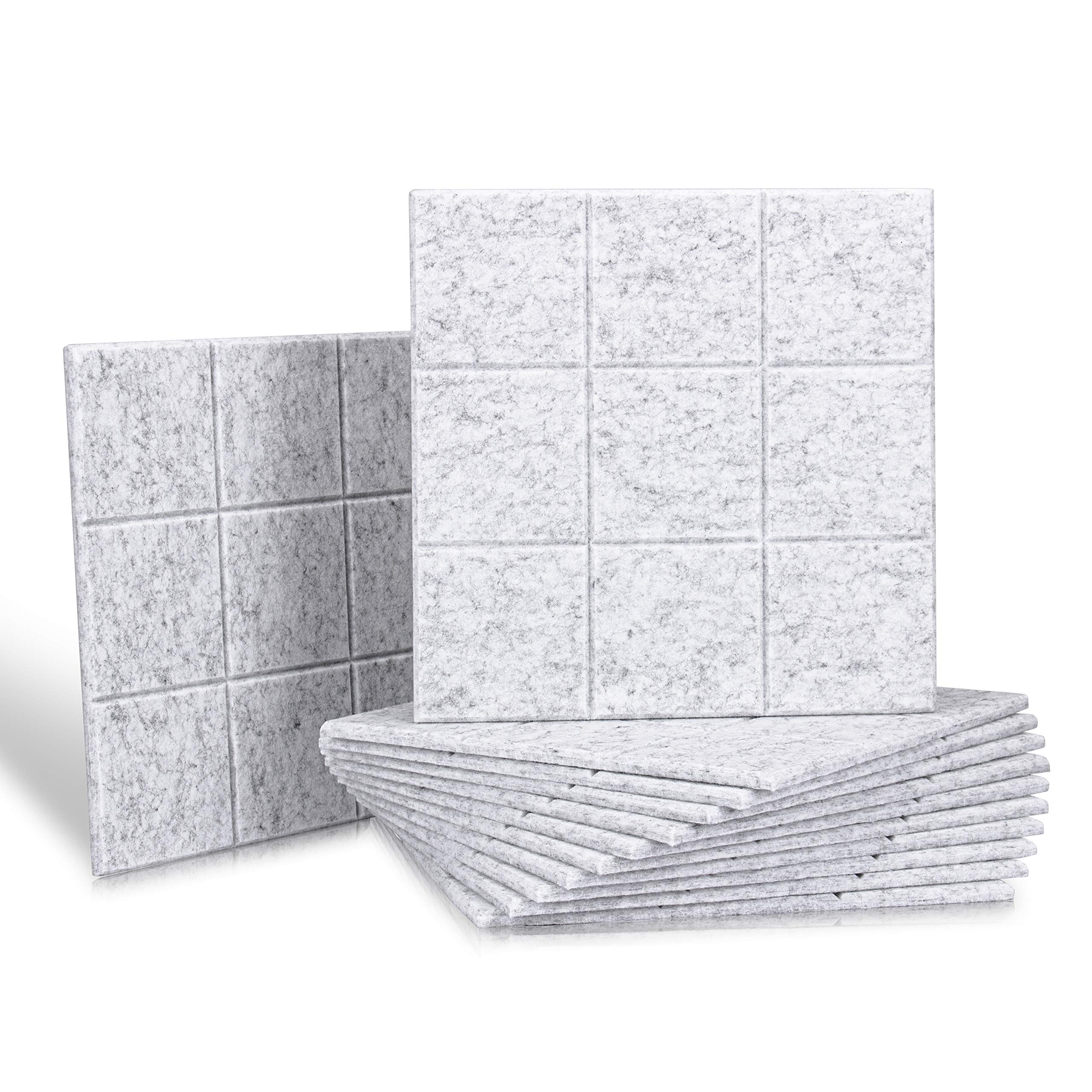 12 Pack Set Acoustic Absorption Panel, 12 X 12 X 0.4 Inches Acoustic Soundproofing Insulation Panel Bevled Edge Tiles, Acoustic Treatment Used in Home & Offices, 9 Blocks Square Design (Silver Grey)