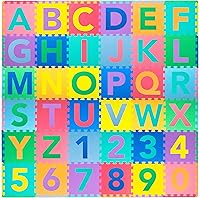 ProSource Kids Alphabet Numbers Shapes Foam Play Mat - 36 Tiles 12x12in + 24 Borders, 6x6ft Educational Puzzle Mat