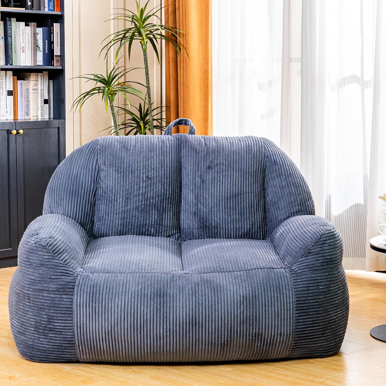 Giant Bean Bag Chair, Faux Fur Bean Bag Chairs for Adults, Fluffy and Comfy Bean Bag with Filler, Big Bean Bag Sofa Chair for Reading, Gaming, Stuffed High-Density Foam (Grey)