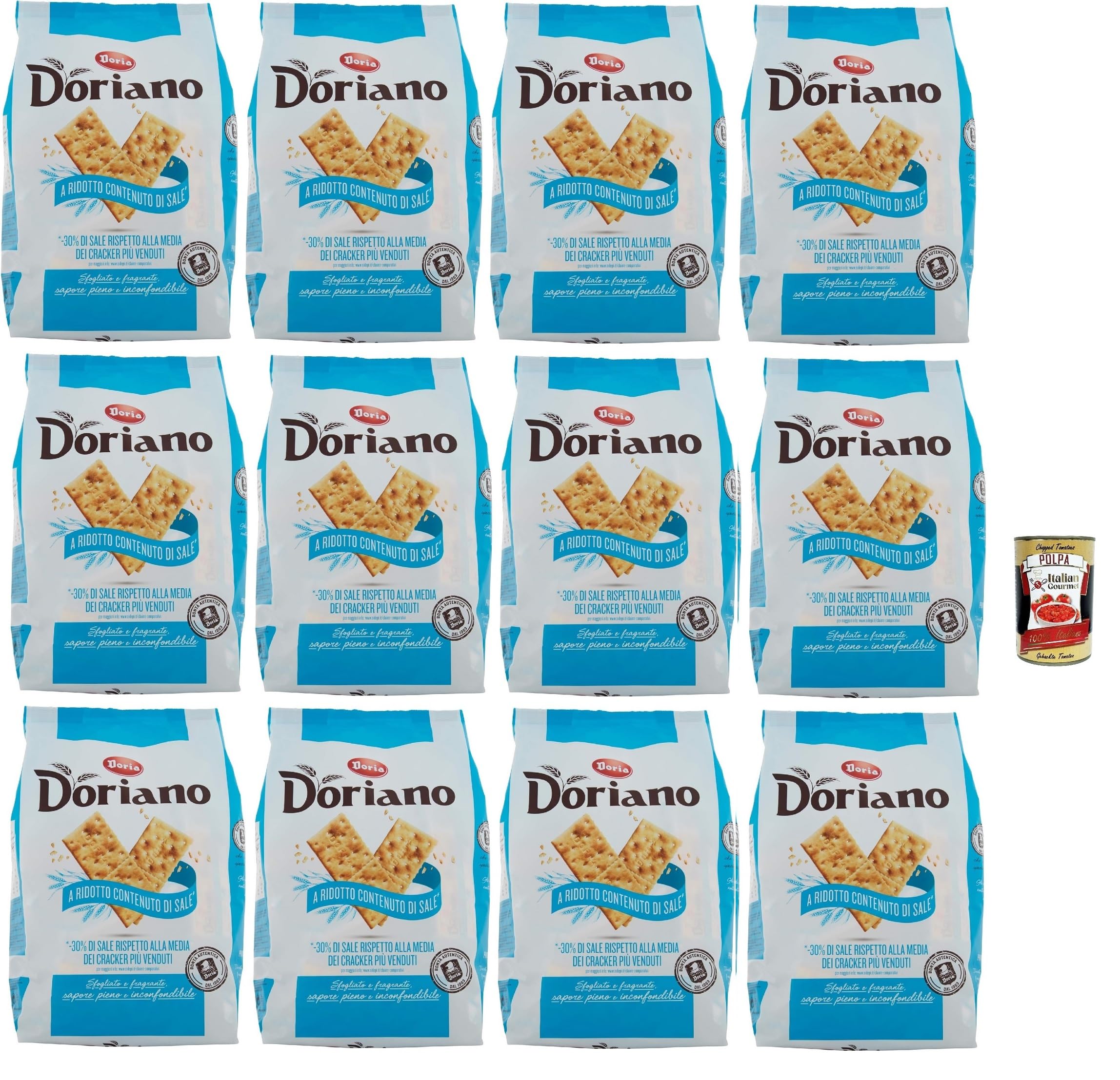 Doria Doriano Crackers a basso contenuto di sale, sin granos de sal, galletas saladas, 12 x 700 g + polpa italiana gourmet 400 g