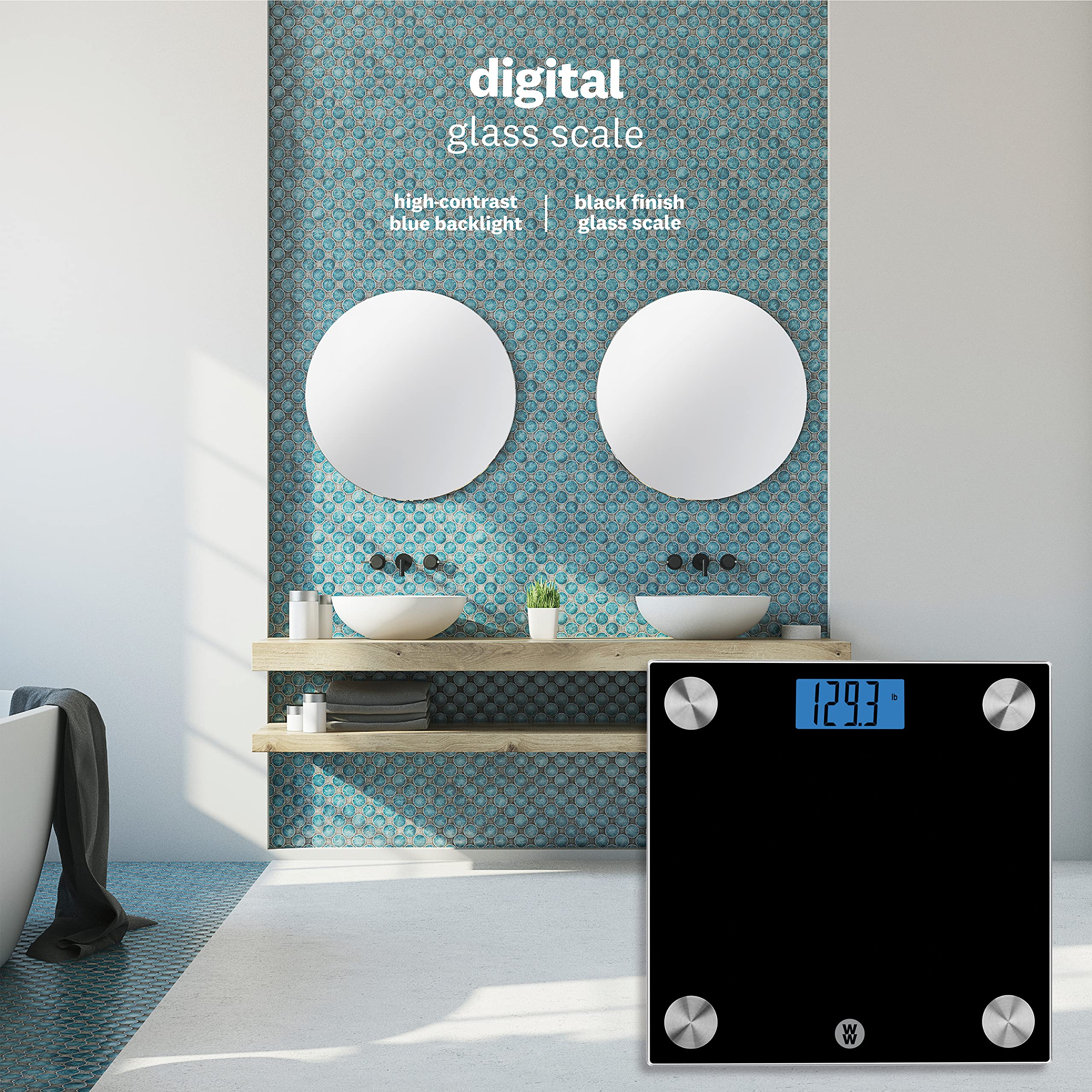 WW Scales by Conair Báscula de baño de cristal digital, capacidad de 400 libras