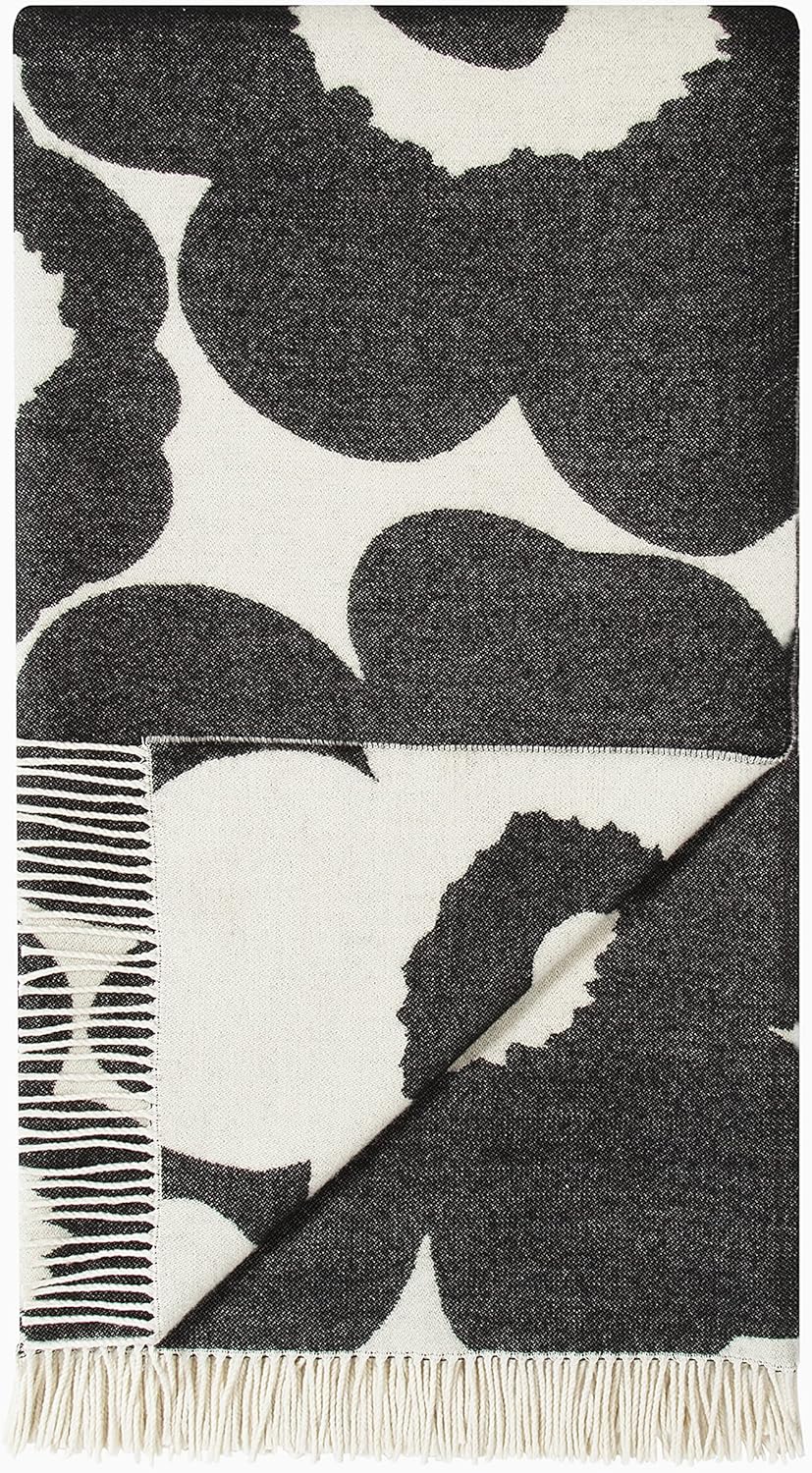 MARIMEKKO Unikko Blanket 130 x 180 cm, Anthracite/Ecru, Wool/Cotton