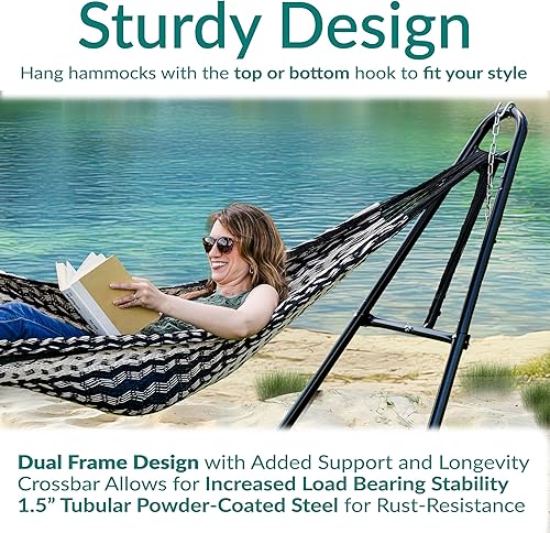 Miniatura 3 de Sunnydaze soporte para hamaca universal multiuso de acero resistente de 550libras de capacidad para 2personas para hamacas de 9 a 14pies de largo
