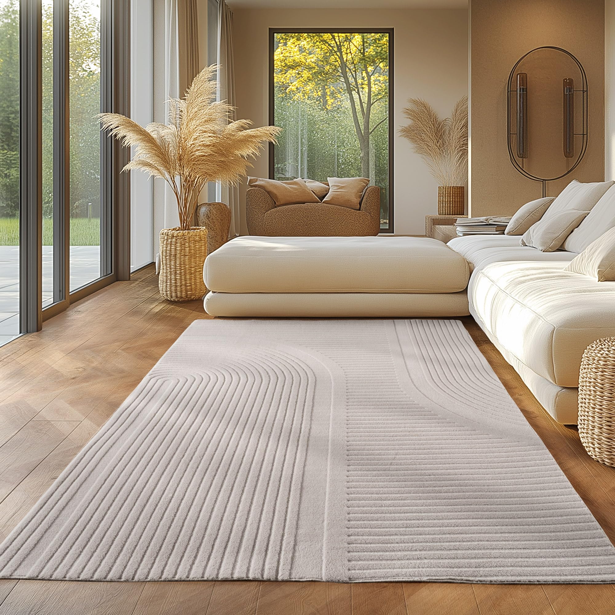 SIMPEX Boho Teppich Weicher Skandinavischer Kurzflor mit 3D-Effekt, Waschbar & Pflegeleicht, Moderner Teppich für Wohnzimmer, Esszimmer oder Schlafzimmer