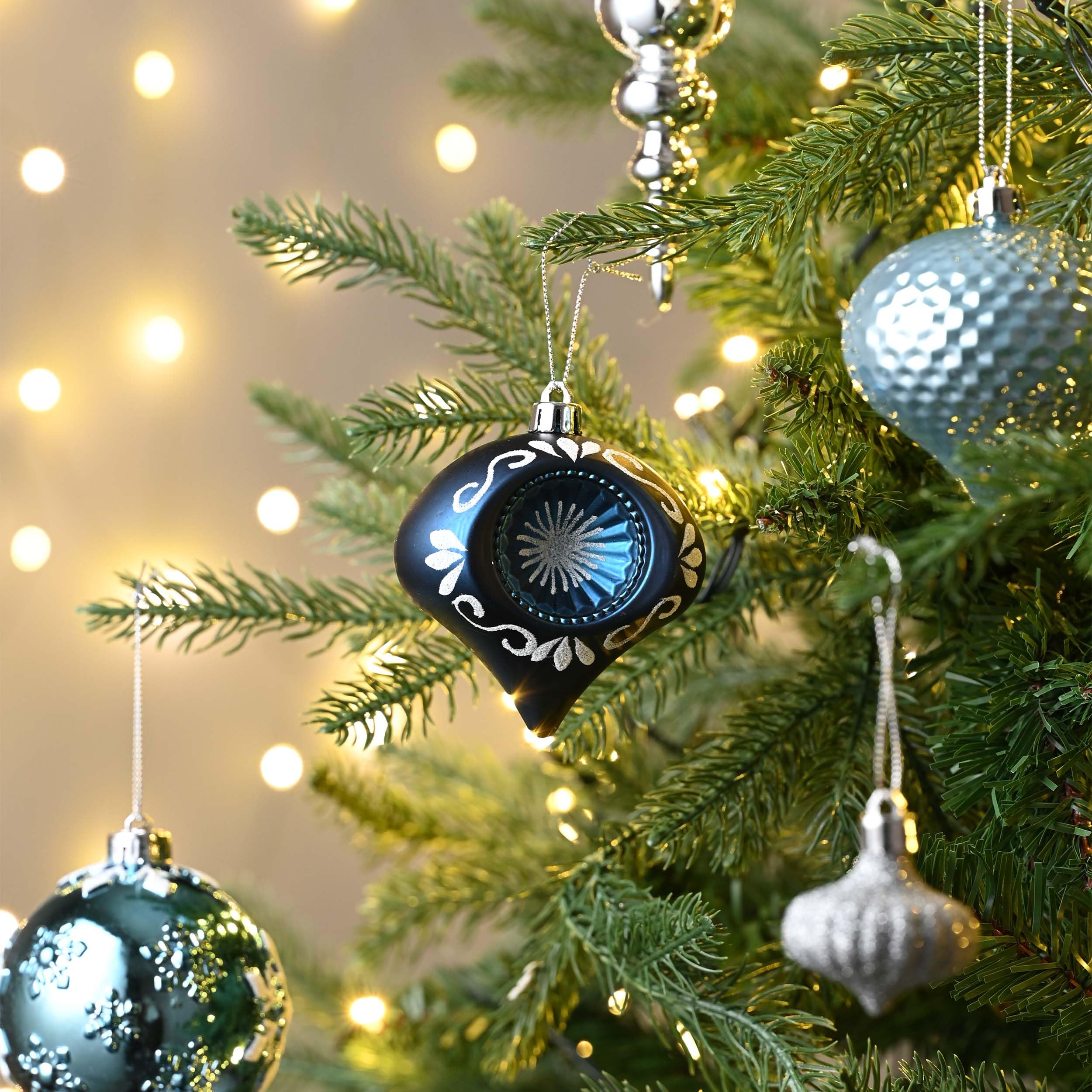 Valery Madelyn Lot de 70 Boules de Noël incassables pour Sapin de Noël, Bleu Marine et Argent, décoration à Suspendre au Pays des Merveilles d'hiver en Vrac pour décoration de fête de Noël