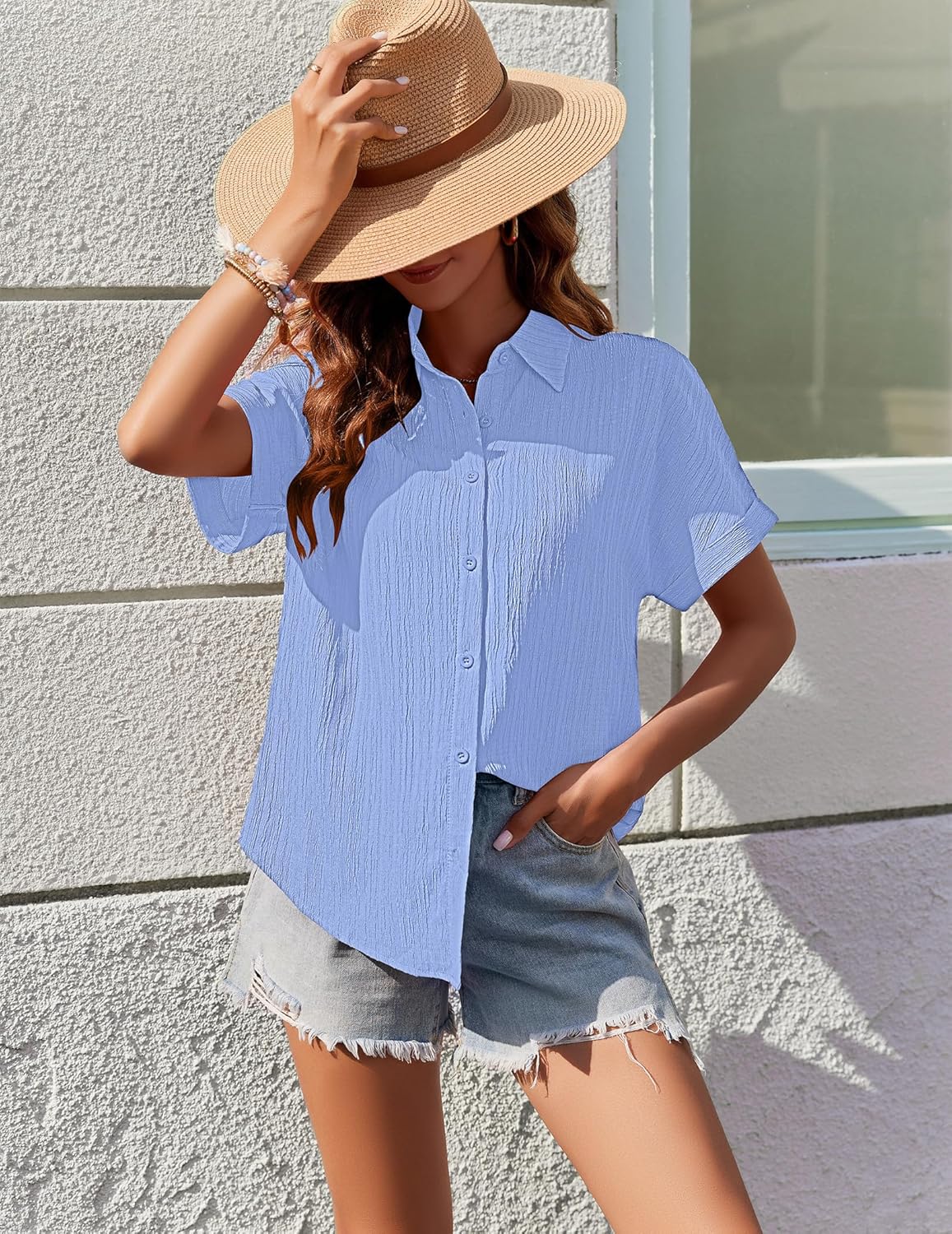 Zeagoo Womens Button Down Shirts Casual Short Sleeve Dress Shirt Textured Collared Summer Clothes Work Blouse - Image 4