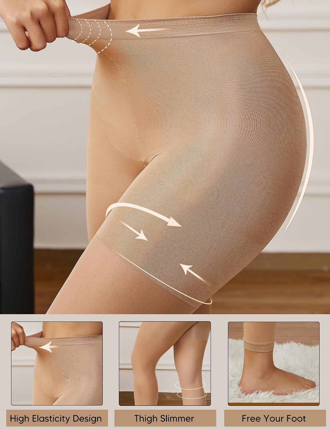 Plus Size Sheer Tights for Women -70D High Waist Women's Pantyhose, Reinforced Toe Compression Pantyhose