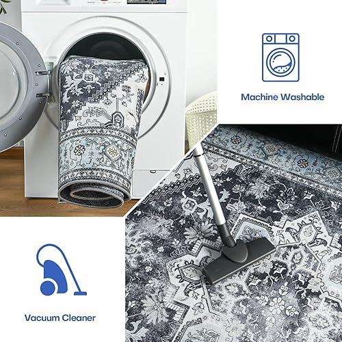 Miniatura 4 de YJ.GWL Alfombra vintage de 2 x 6 pies, lavable con estampado floral, para pasillo, cocina, lavandería, alfombra suave de pelo bajo para entrada,