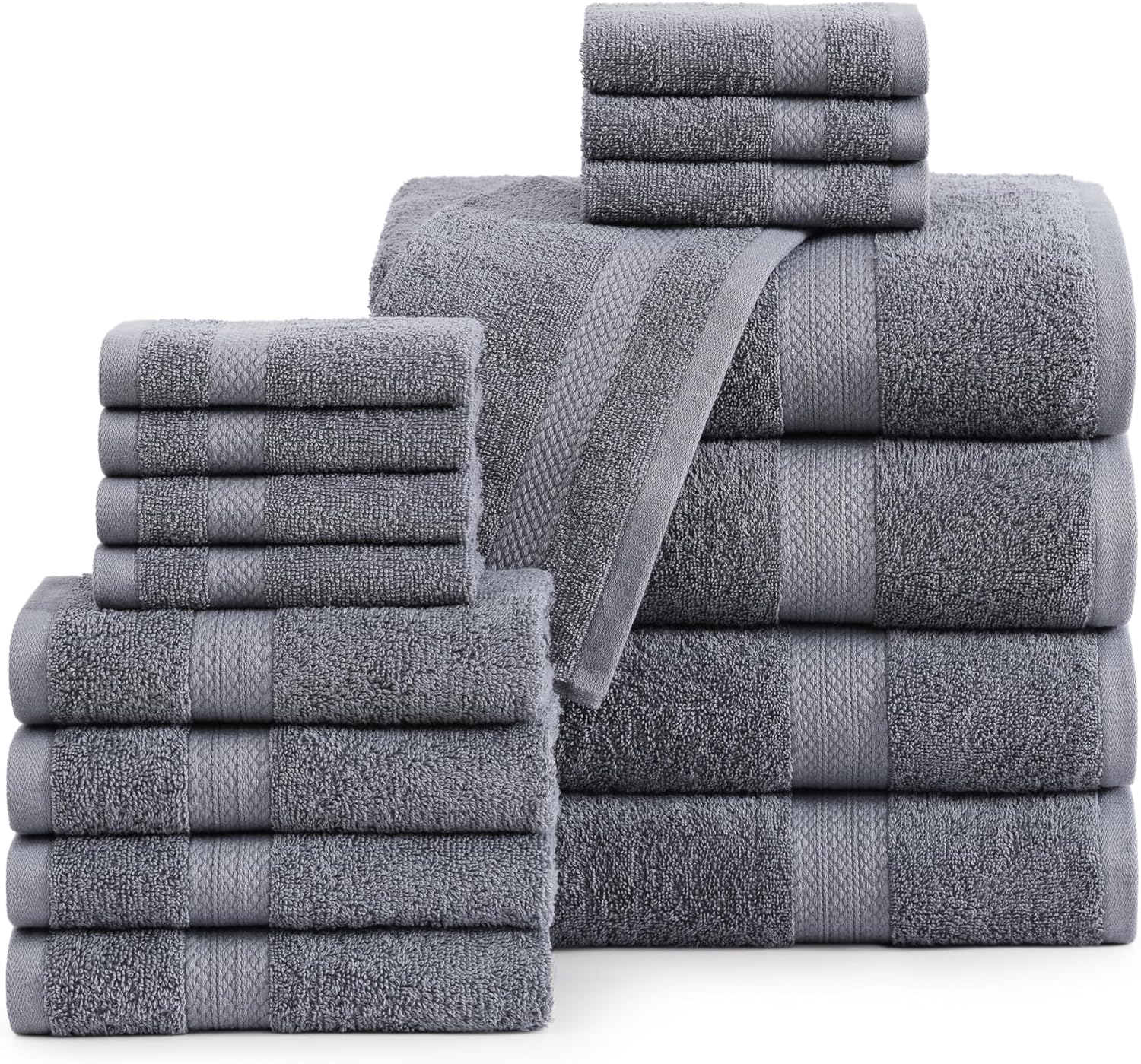 Lane Linen 100% Cotton Luxury Bath Towel Set 16 Pieces - 550 GSM Ring Spun Super Soft Absorbent Cool Grey