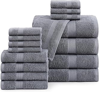 LANE LINEN 100% Cotton Luxury Bath Towel Set - 16 Pieces - Ring Spun, Super Soft & Highly Absorbent - 4 Bath, 8 Washcloths, 4 Hand Towels for Bathroom - Holds Well After Multiple Washes - Cool Grey