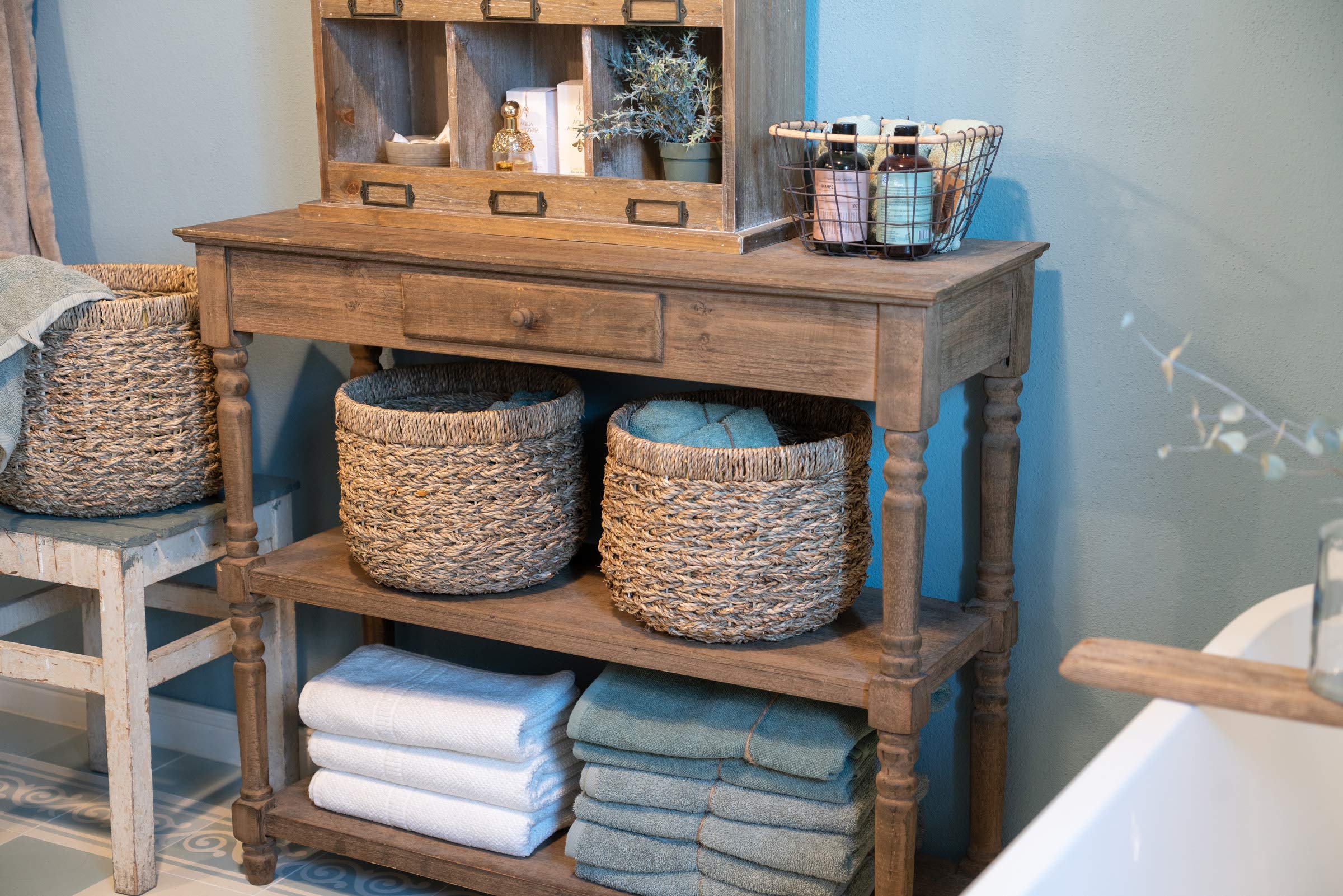 Decorasian Panier de rangement, rond, tissé en jonc de mer, durable