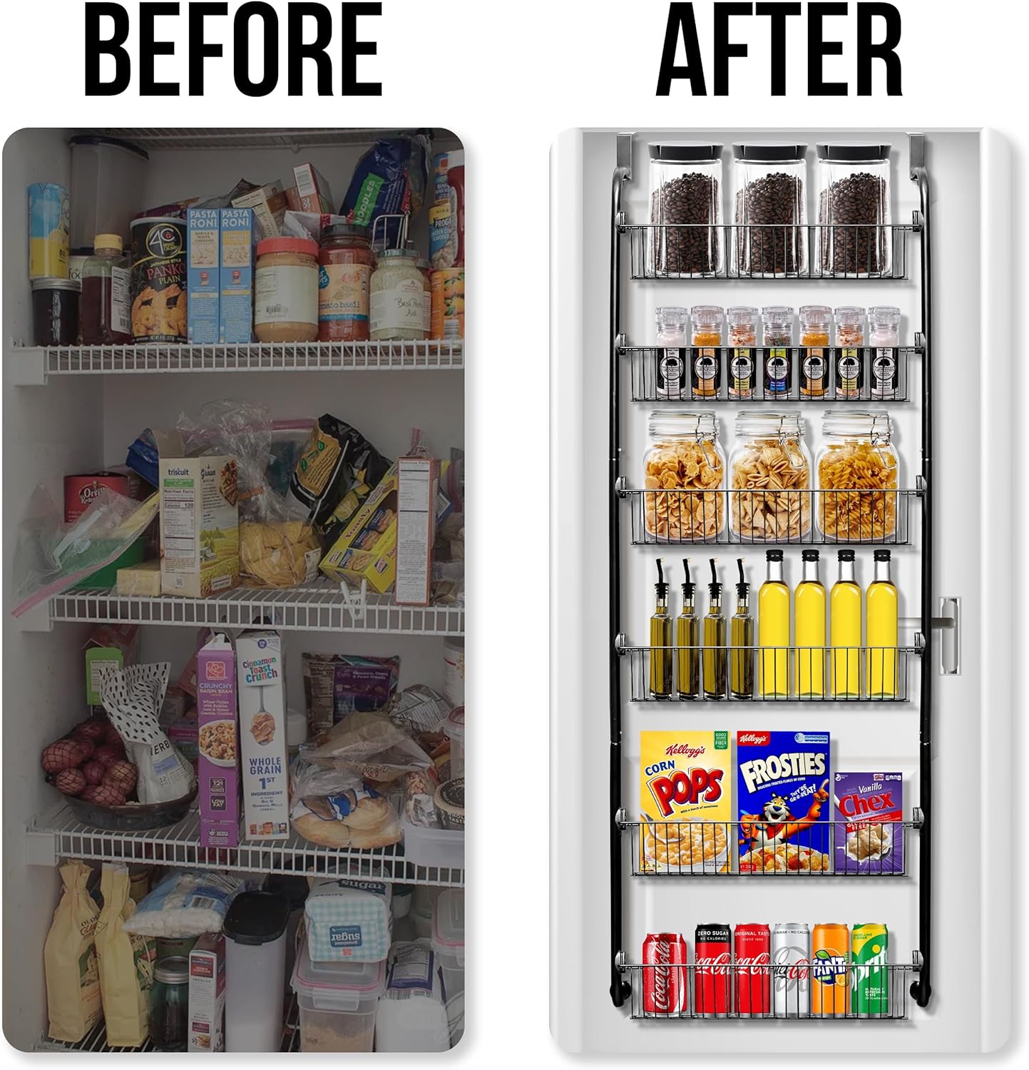 Over the Door Pantry Organizer Storage with 6 Easy to Install Spice Rack Shelves for Pantry Kitchen Bathroom and Cabinet Door