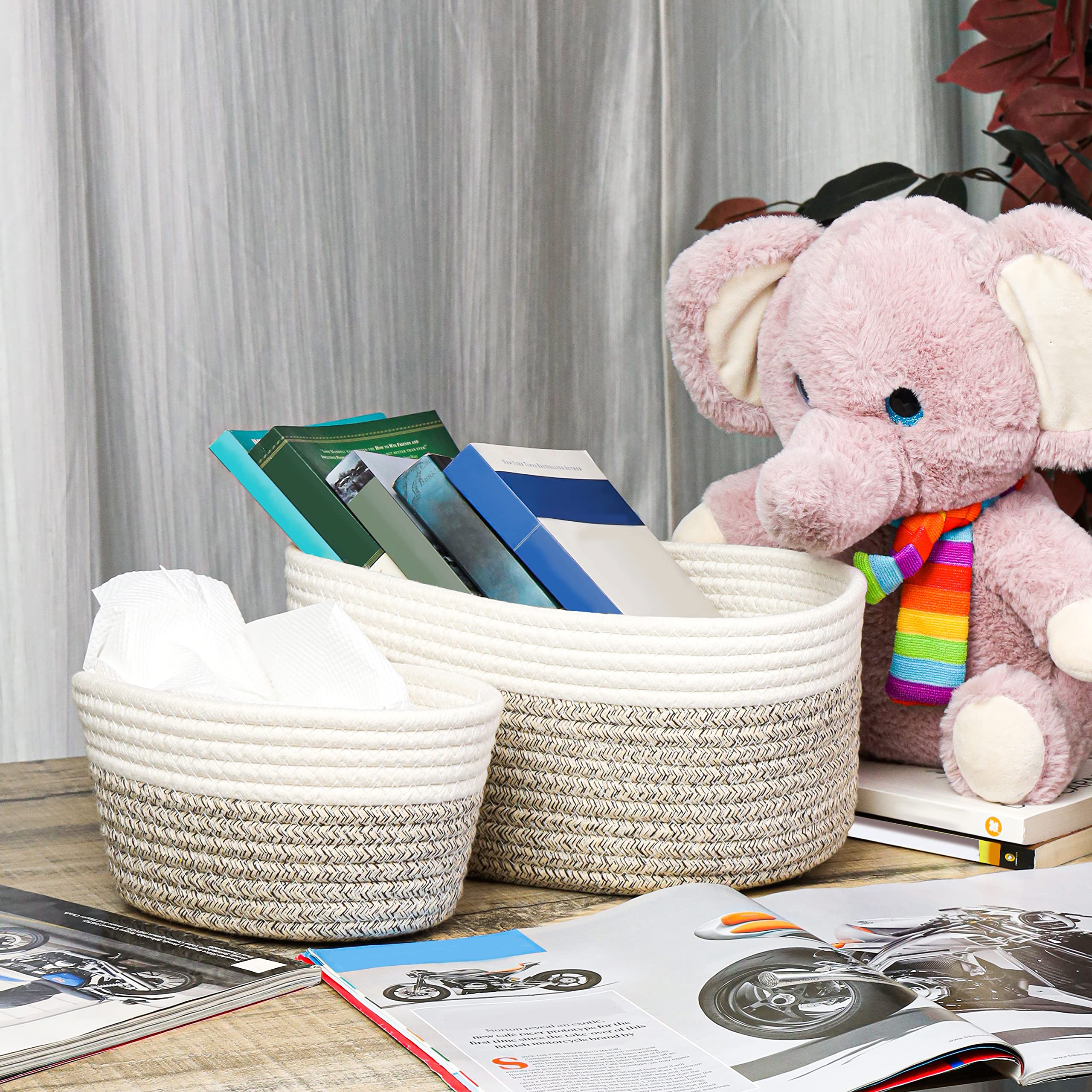 Craft Core Cesto Portaoggetti In Corda Di Cotone – Intrecciato, Con Manici (Blu E Bianco Latte)