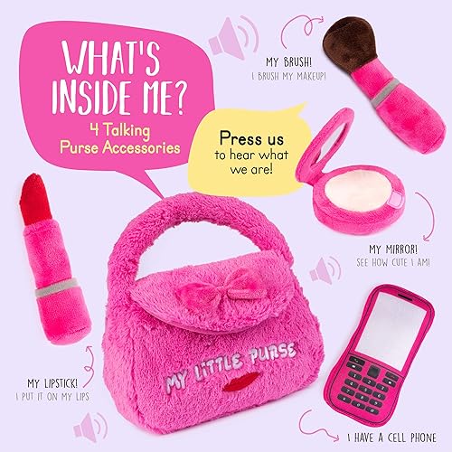 Miniatura 2 de Talking Plush Pocketbook | Bolso de simulación para niñas | Bolso de juego para niños pequeños con 4 accesorios para hablar | Brocha de maquillaje,
