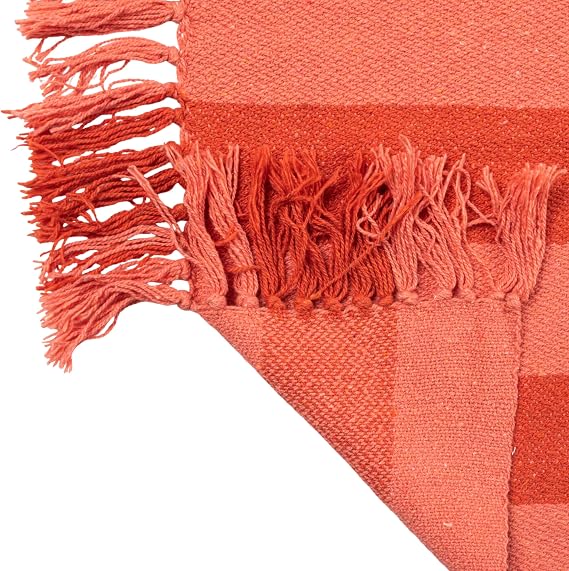 Creative Co-Op Woven Cotton Blend Throw with Stripes and Fringes, Red and Pink