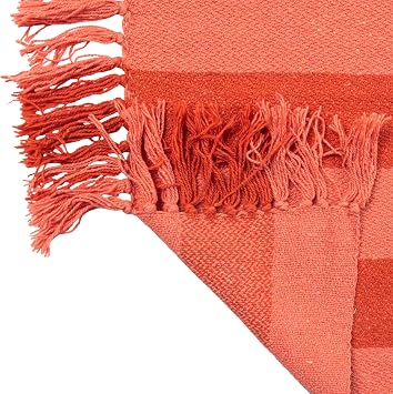 Creative Co-Op Woven Cotton Blend Throw with Stripes and Fringes, Red and Pink