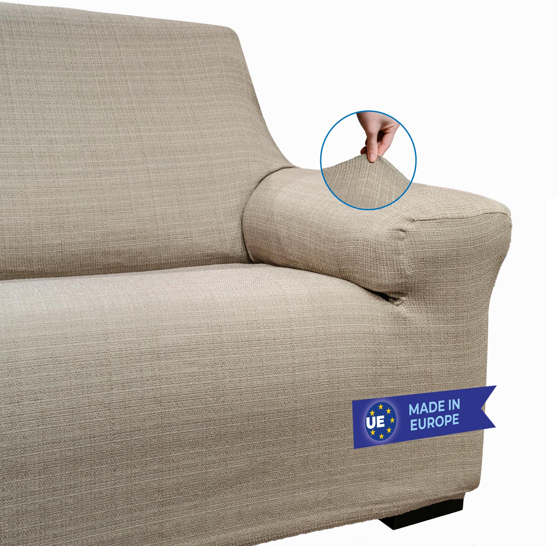 3 Seater Thick Sofa Cover Made in Spain 100%, Elastic Quality Adjustable Sofa Covers, Sofa Layer Cover 3 Places, Sofa Cover (Three Seaters, Linen)