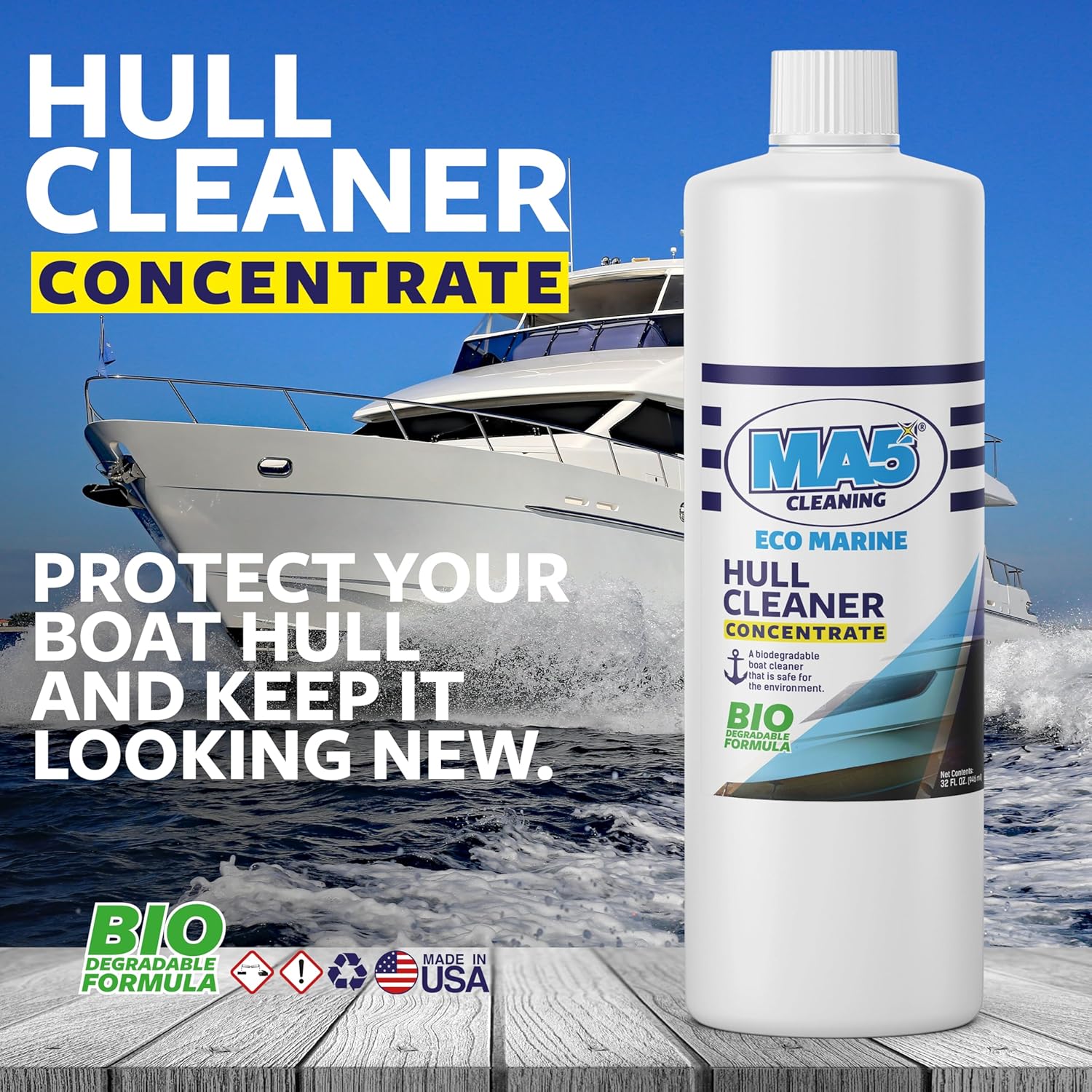 MA5x Eco-Marine Boat Hull Cleaner | Stain and Rust Remover & Prevention | Boat Surface Restorer | Biodegradable and Concentrated Formula