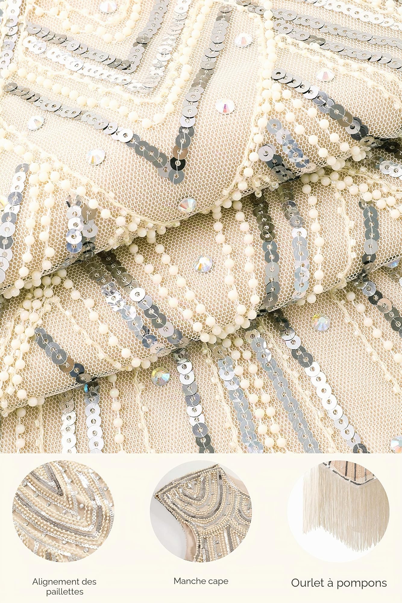 BABEYOND Robe Flapper Charleston Vintage Robe de Bal Robe de soirée Robe de Cocktail Paillettes Femme pour années 20 Gatsby Le Magnifique