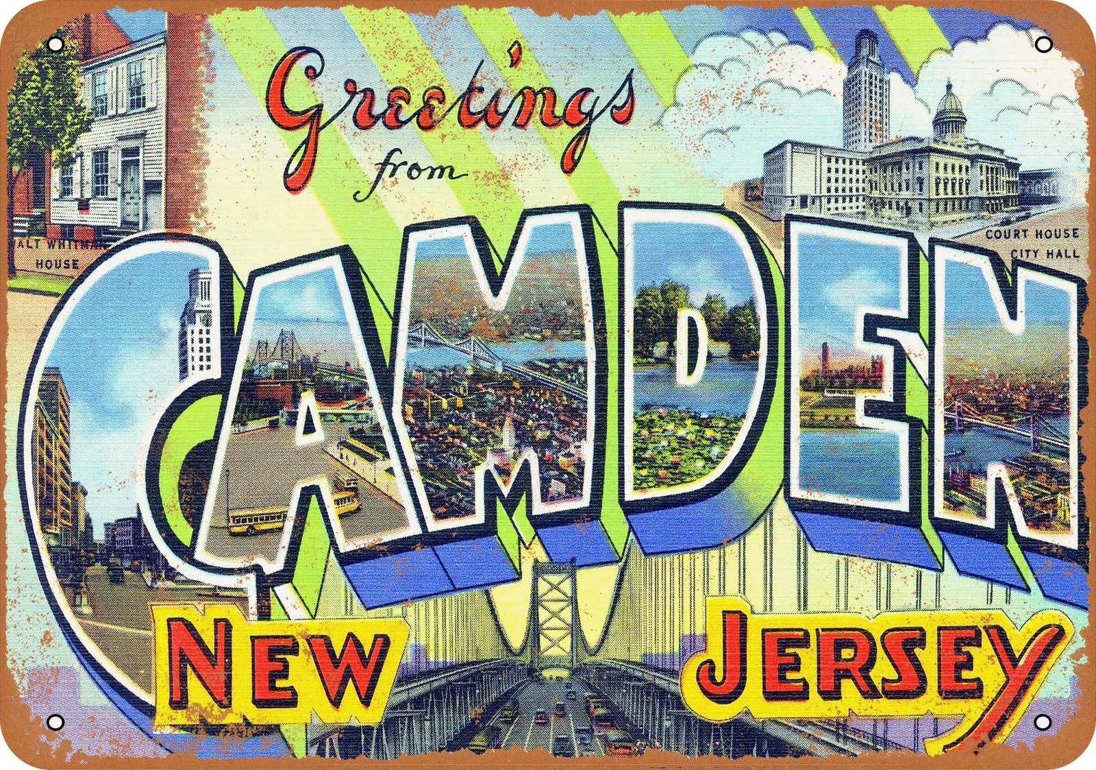 Miaomansenstore Metal Sign - Greetings From Camden - Vintage Look Home Decor