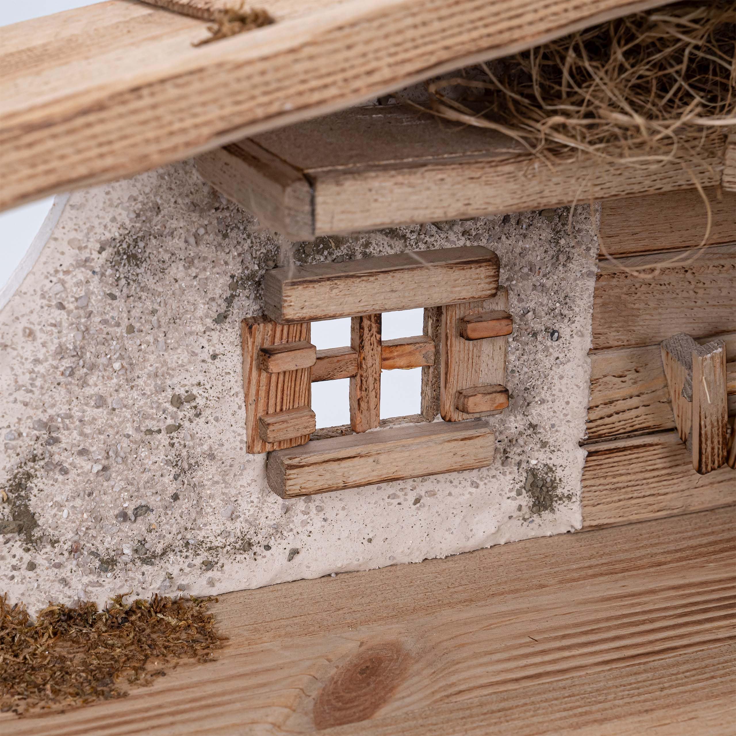 Bonetti Grande Crèche de Noël | Fabriquée en bois et en plâtre | Décorée avec de la mousse, des pierres et de la paille | Crèche très détaillée (environ 38,5 x 38,5 x 29 cm (LxPxH))