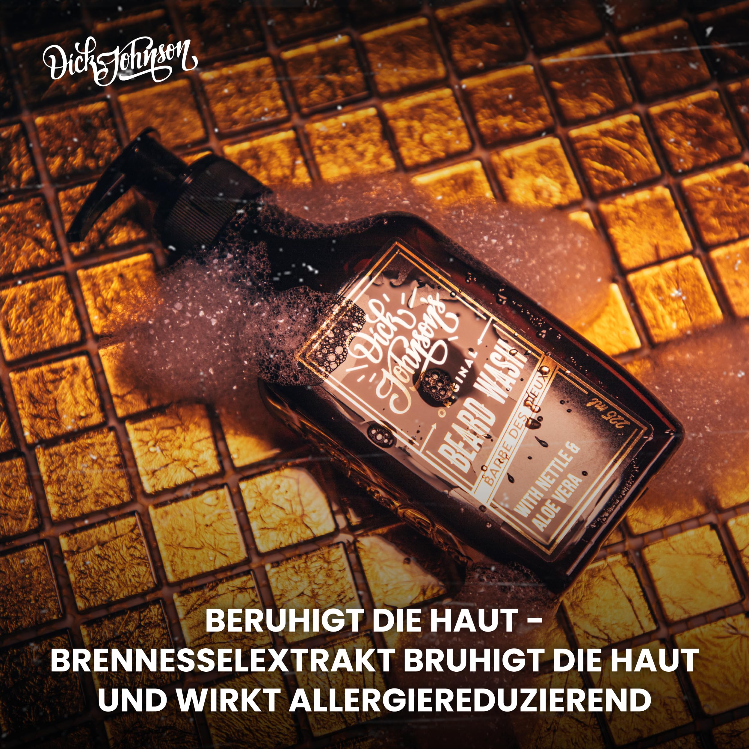 DICK JOHNSON Bartshampoo Godlike 200 ml – Bartseife Herren mit Brennesselextrakt– reinigt gründlich, schont die Haut & spendet Feuchtigkeit – Bart Shampoo mit Whiskey-Vanille-Duft