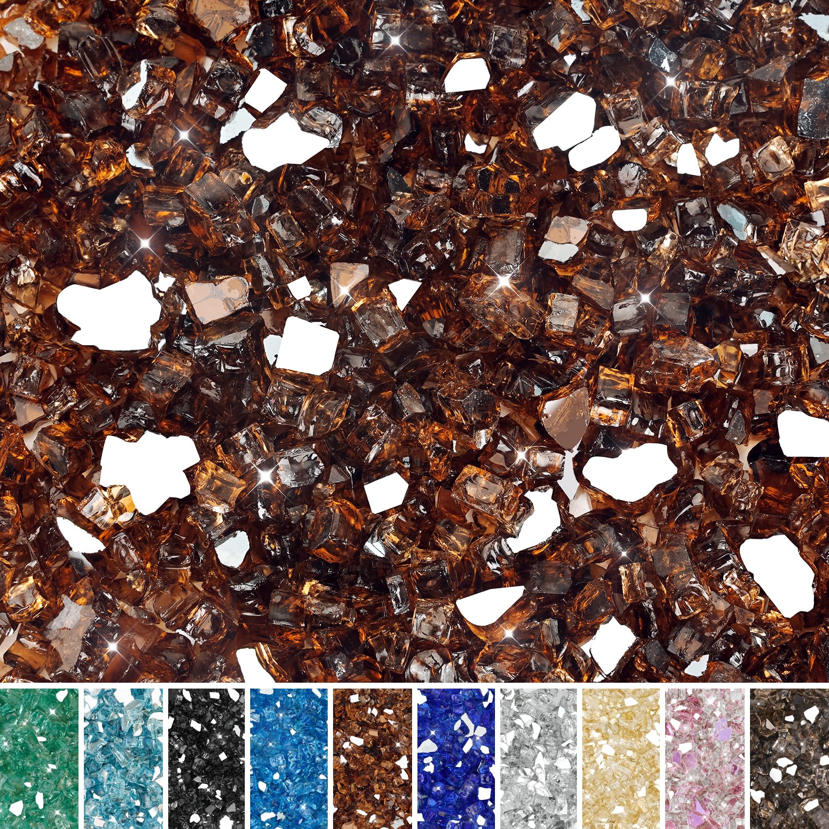 SkyflameHigh Luster 10-Pound Fire Glass for Fire Pit Fireplace Landscaping, 1/2-Inch Copper Reflective