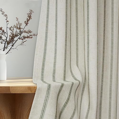 Vista 107 de DriftAway Cortinas opacas de mezcla de lino de 63 pulgadas de largo para dormitorio, cortinas de lino con estampado de rayas verticales, con Gris