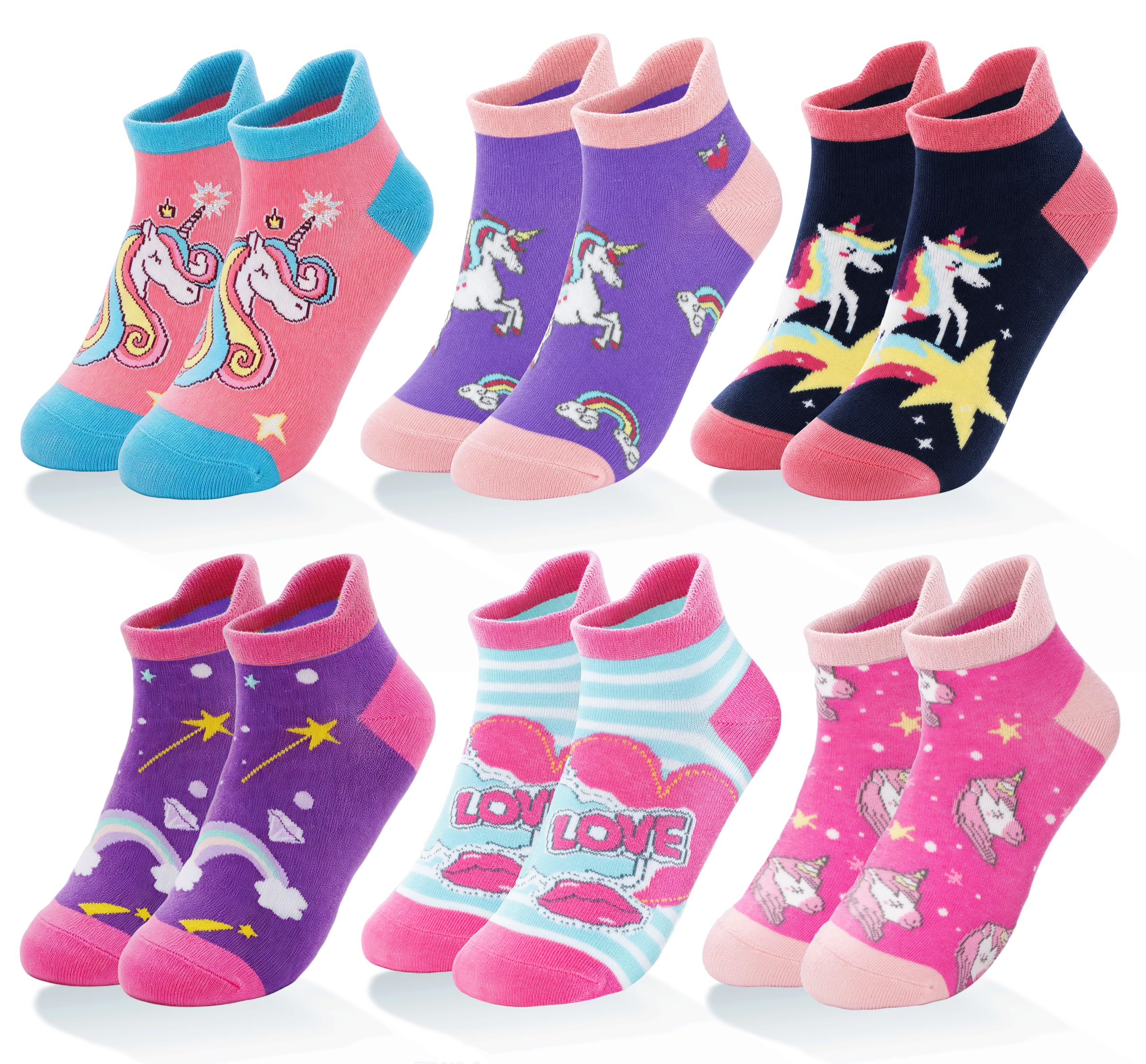 Anlisim Calcetines invisibles de algodón para niñas y niñas, 6 pares