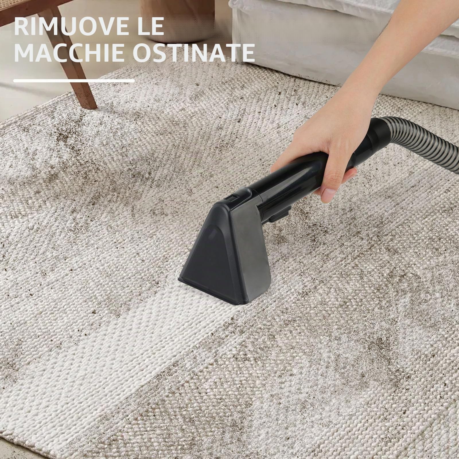 Lavatappeti Pulitore per Tappezzeria 500W 12 KPa, Aspirapolvere Lavatore Portatile con Serbatoio Doppio 1800/800 ml, 2 Spazzole per Divano, Moquette, Interni Auto e Animali Domestici (Nero)