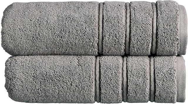 Christy Antalya Large Bath Towels | Set of 2 | 100% Turkish Cotton | 600GSM | Soft Plush Luxury Towel Set | 70 cm x 125 cm | Quick Dry | Storm Grey