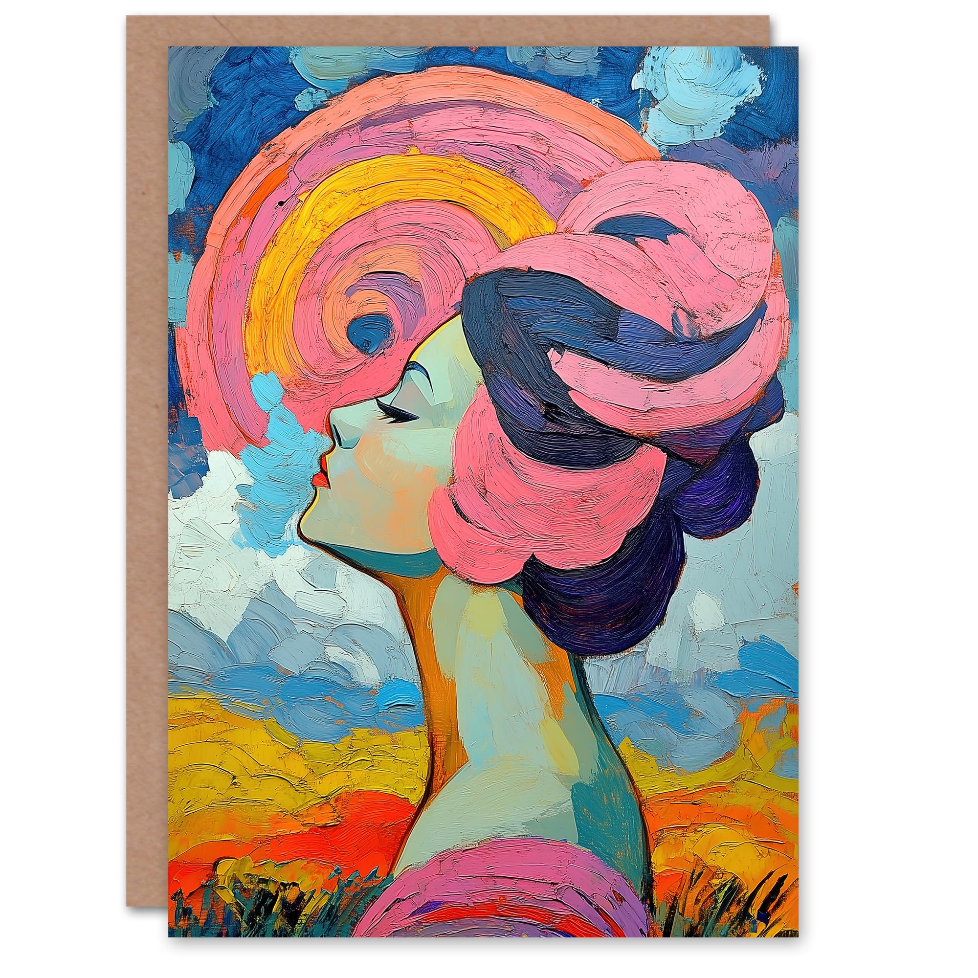 Artery8 Greeting Card Woman Portrait Sunset Summer Bliss Conceptual Art For Her Woman Birthday Card