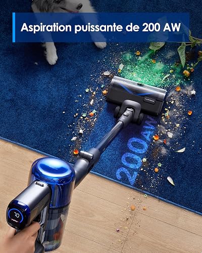 Tineco Pure One S70 Aspirateur Balai sans Fil, 200 AW d’Aspiration, 95 Min d'autonomie, Système de Nettoyage 3DSense Pro amélioré, Cellules de Poche améliorées, Lumière LED Verte à 150°, Gris - 2