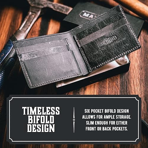 Miniatura 2 de Cartera de cuero plegable para hombre Fabricada en Estados Unidos Carteras plegables para hombre Hecho en Estados Unidos Main Street Forge Negro