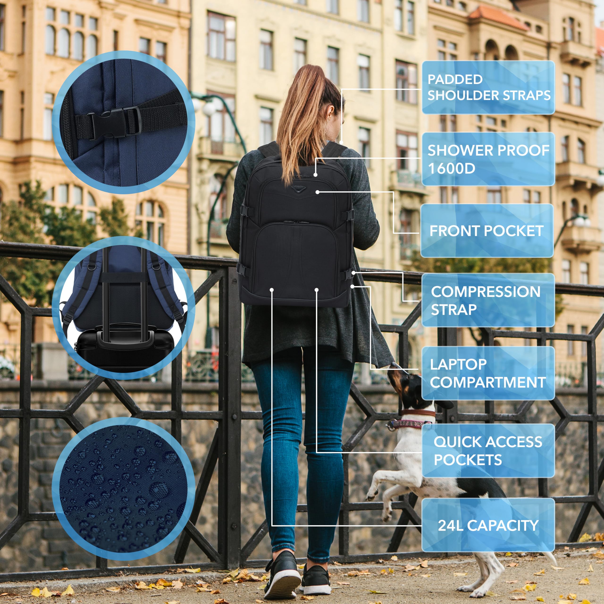 Flight Knight 45x36x20cm easyJet Free Carry On Backpack - Large 30 Liter Bag For Underseat Travelling USB Port Padded Comfortable Backpack - Carry On Luggage For easyJet, Ryanair, BA, Jet2 & More!