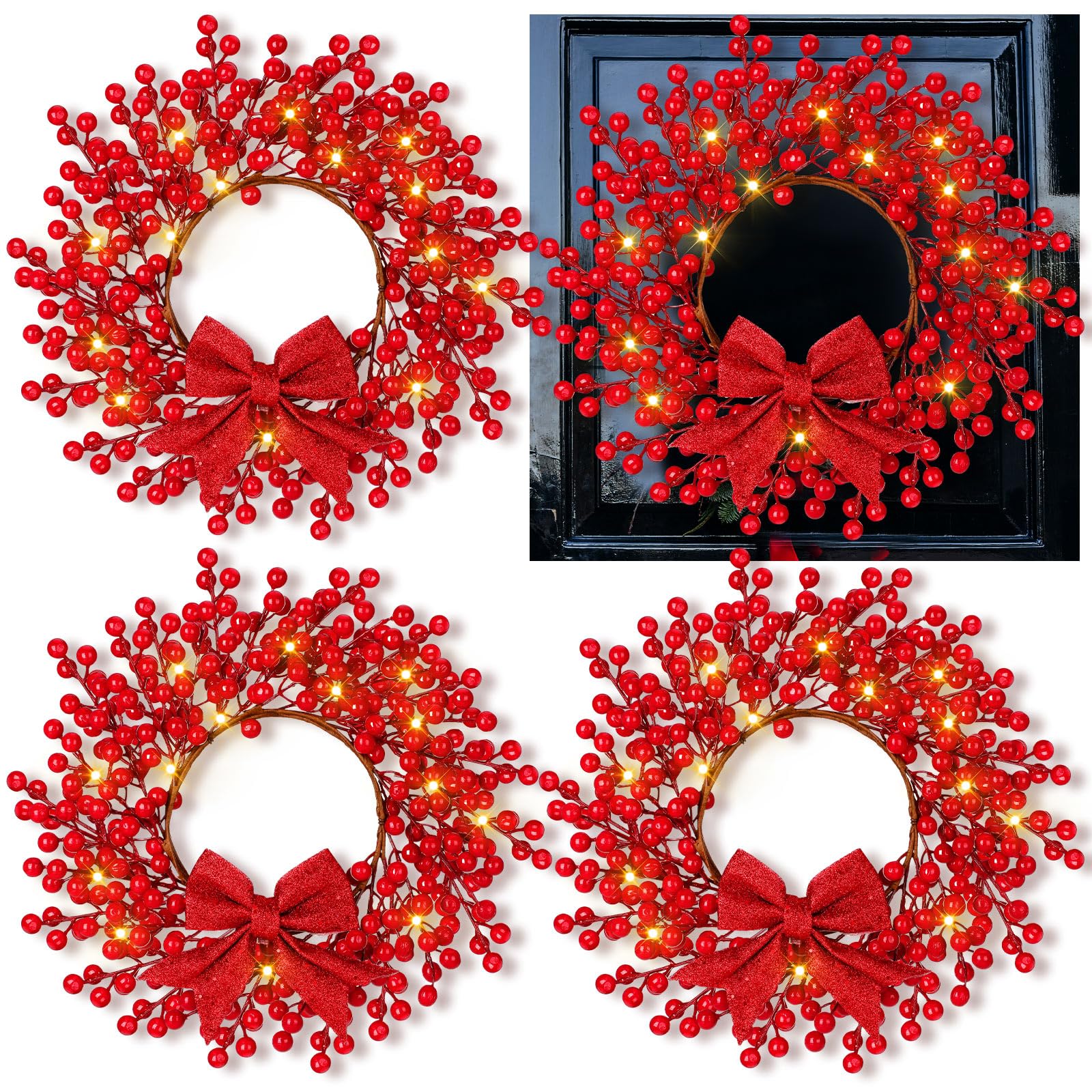 Couronnes de Noël de 33 cm lot de 4 décos porte d'entrée