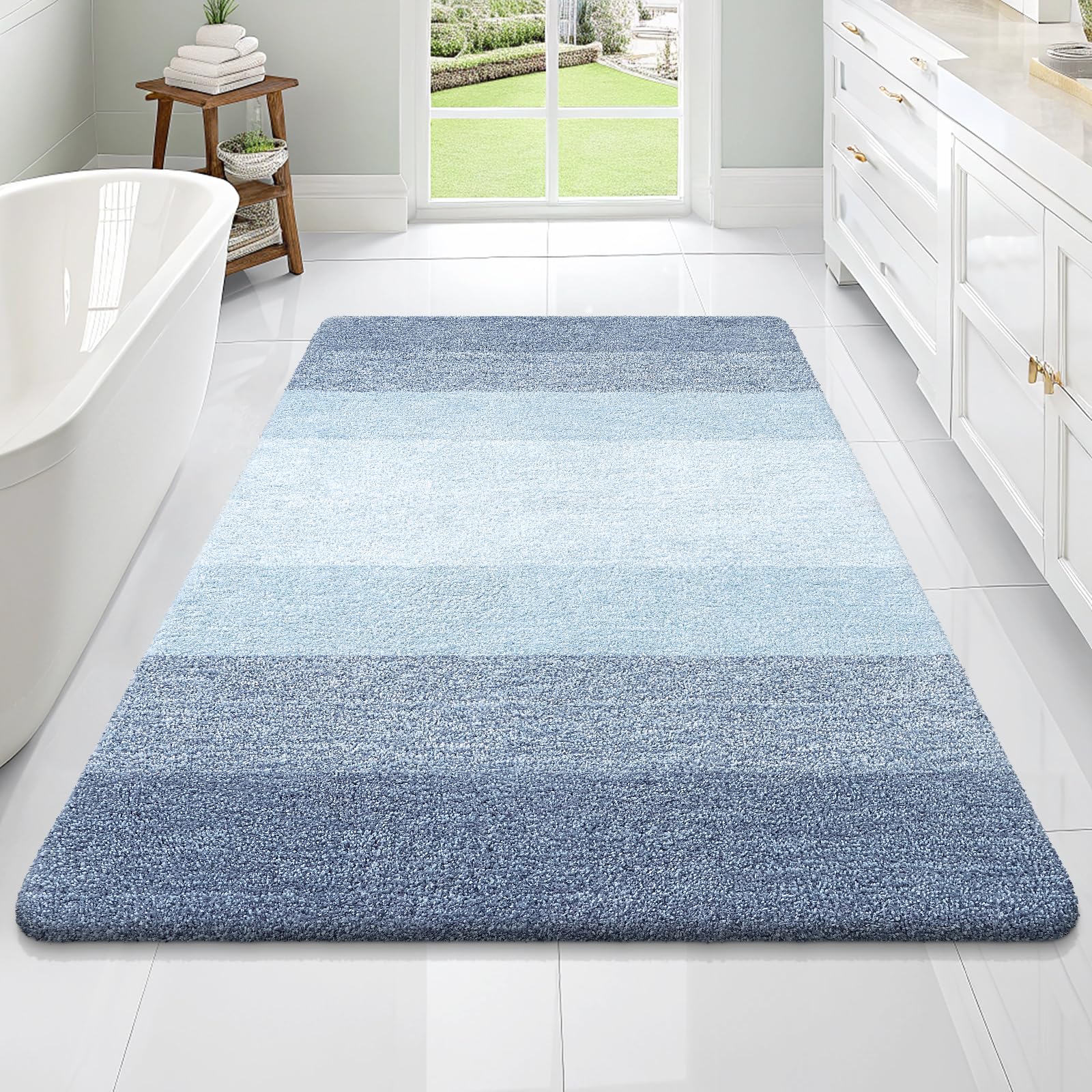 OLANLY Large Bathroom Rugs Mat 70x46, Extra Soft Absorbent Microfiber Bath Rugs, Rubber Backing, Quick Dry, Machine Washable Bath Mats for Bathroom Floor, Tub and Shower, Home Decor Accessories, Blue | Blue, Non-Slip Quick-Drying Rubber Backing, Machine Washable Plush Bath Mat for Floor, Tub and Shower, Home Decor Accessories