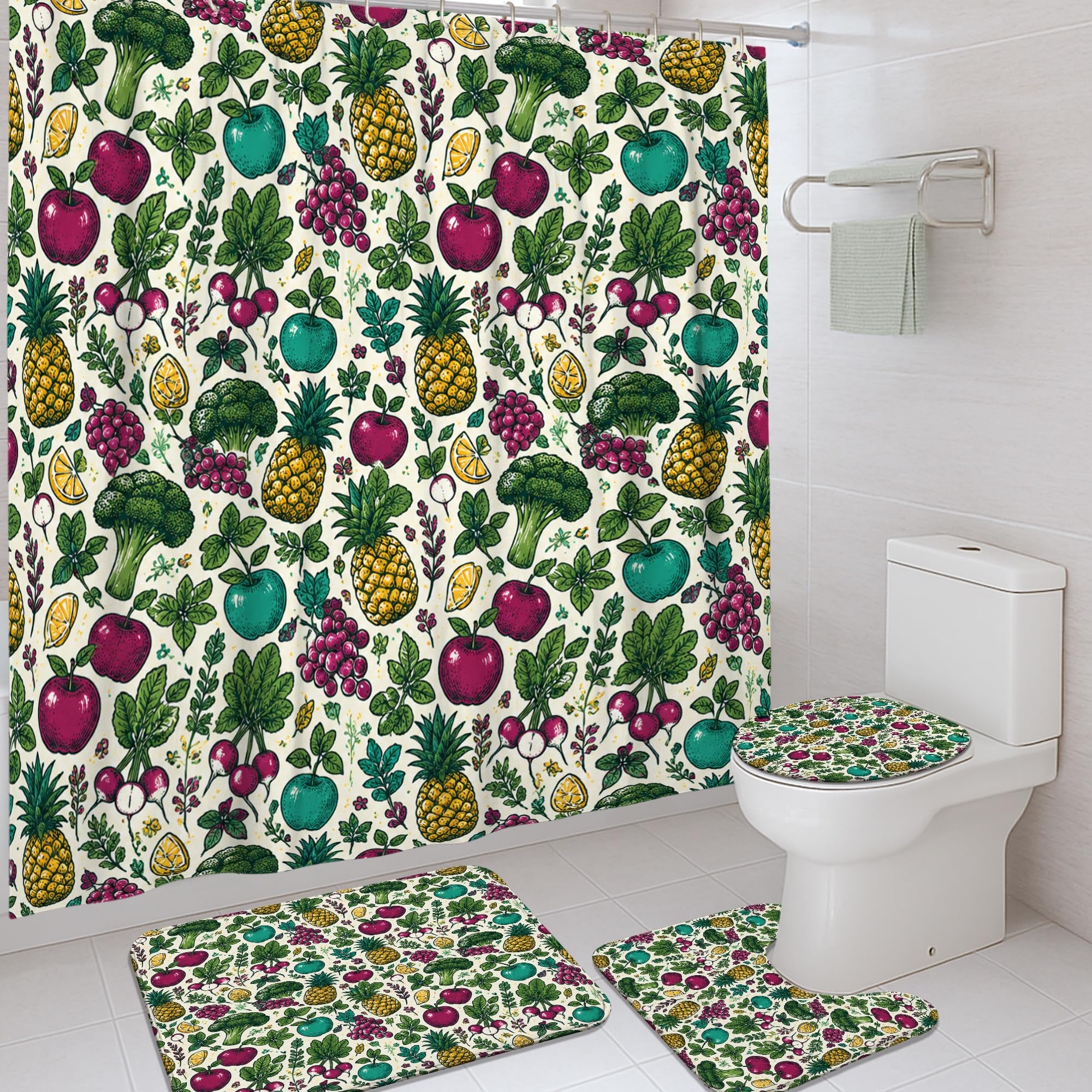 Rideau de douche anti-éclaboussures imprimé ananas brocoli pour chambre d'amis