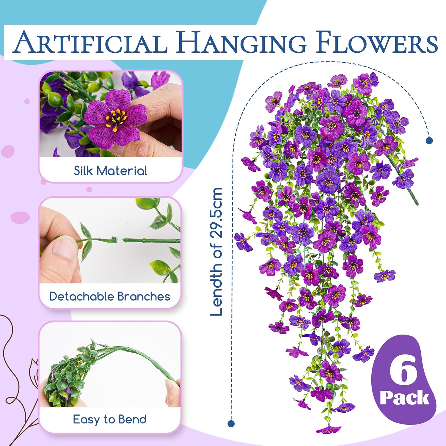 Der Rose Artificial Flowers for Outdoors UV Resistant Fake Hanging Flowers for Spring Decoration, Realistic Faux Flowers with Trailing Vines for Porch Patio Balcony Fence Garden Decor