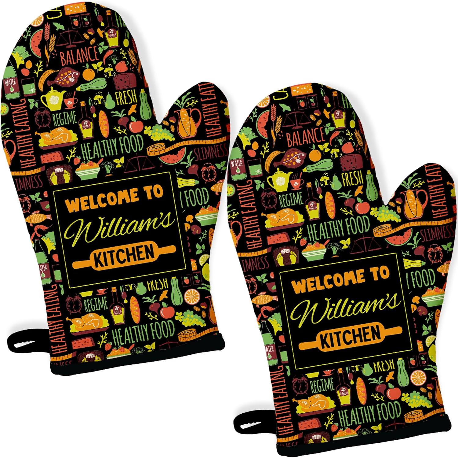 Personalized Passion Oven Mitts and Pot Holders Sets - Cute Oven Gloves with Photo & Name for Men & Women - Heat Resistant Gloves Set for Kitchen Cooking, BBQ, Baking - 1 Mitt + 1 Pot Holder - 1