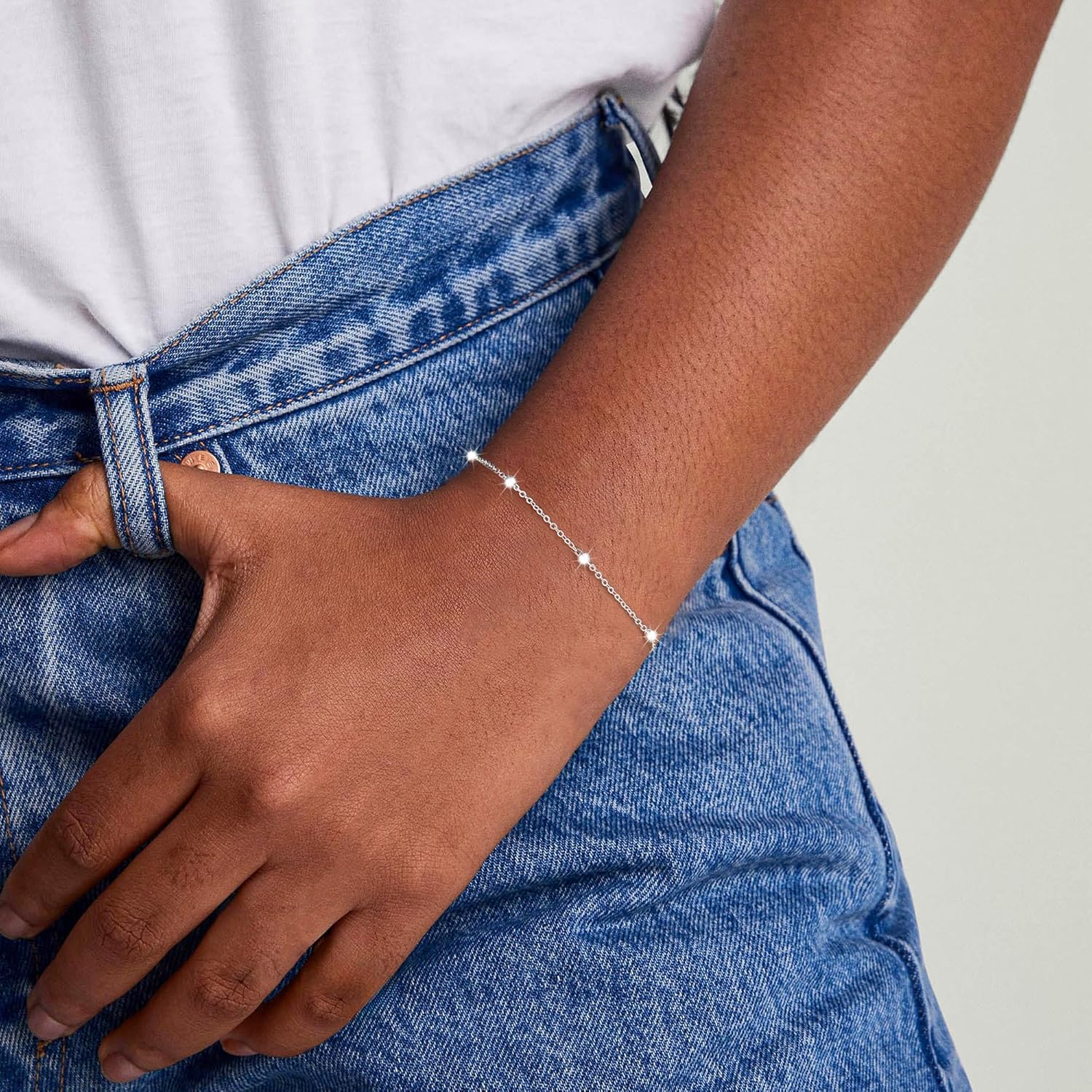 925 Sterling Silver Bracelet 3mm Bead Link Chain Bracelet for Women Simple Dainty 16K Gold Bracelet for Women Minimalist Waterproof Link Silver Bracelet Trendy Jewelry Gifts - Image 7